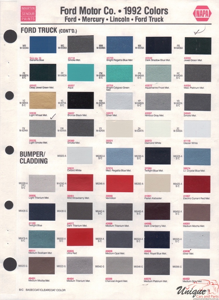 1992 Ford Paint Charts Sherwin-Williams 3